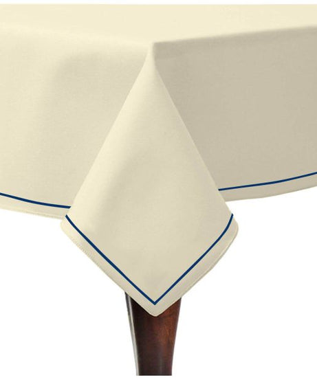 Single Embroidery Border Sateen Cotton Solid Table Cloth - Ivory