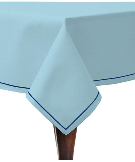 Single Embroidery Border Sateen Cotton Solid Table Cloth - Light Blue