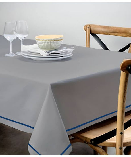 Single Embroidery Border Sateen Cotton Solid Table Cloth - Light Grey