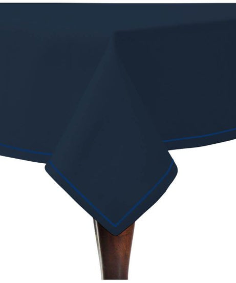 Single Embroidery Border Sateen Cotton Solid Table Cloth - Navy