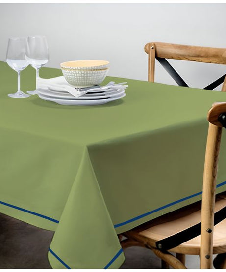 Single Embroidery Border Sateen Cotton Solid Table Cloth - Sage