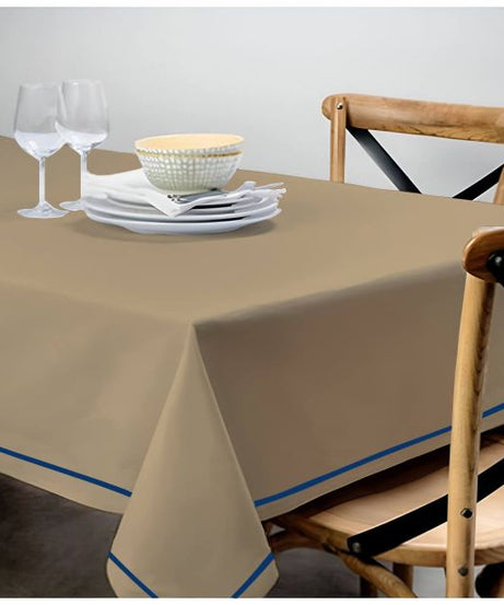 Single Embroidery Border Sateen Cotton Solid Table Cloth - Taupe