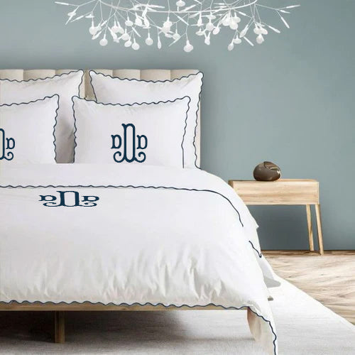 Monogram 400TC Cotton Small Scallop Embroidery Duvet Cover Set