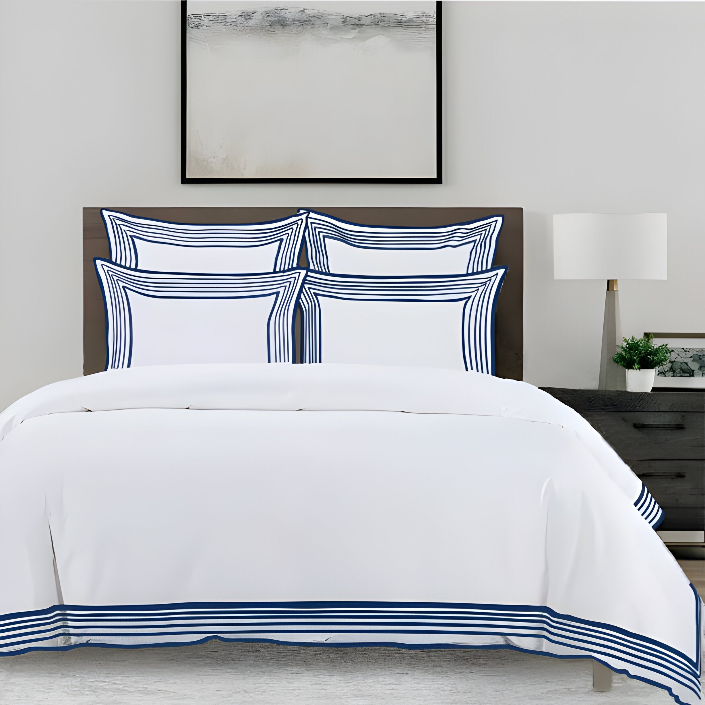 Smart Border 400TC Cotton Embroidery Sateen Solid Duvet Cover Set