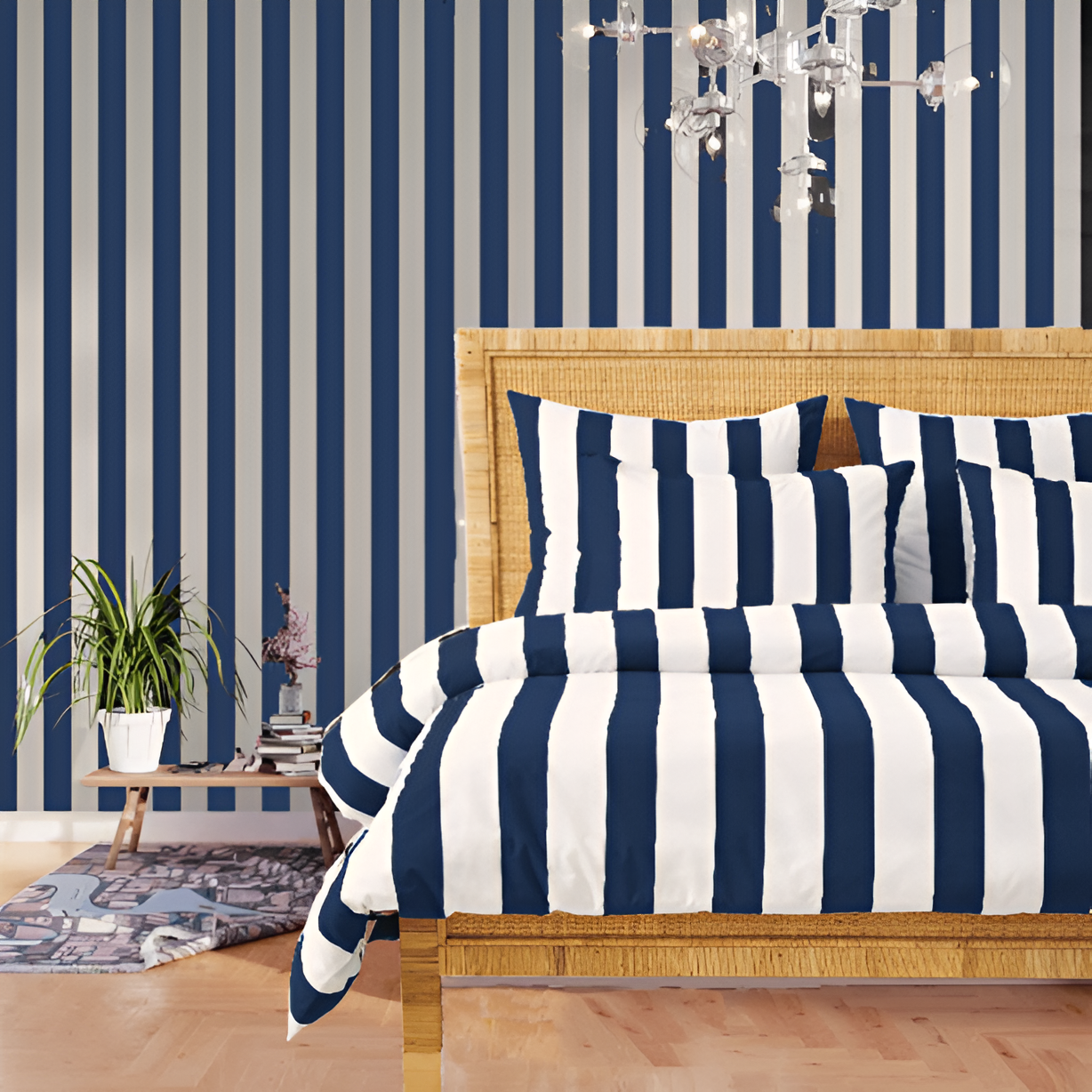 400TC Stripe Border Frame Cotton Sateen Duvet Cover Set