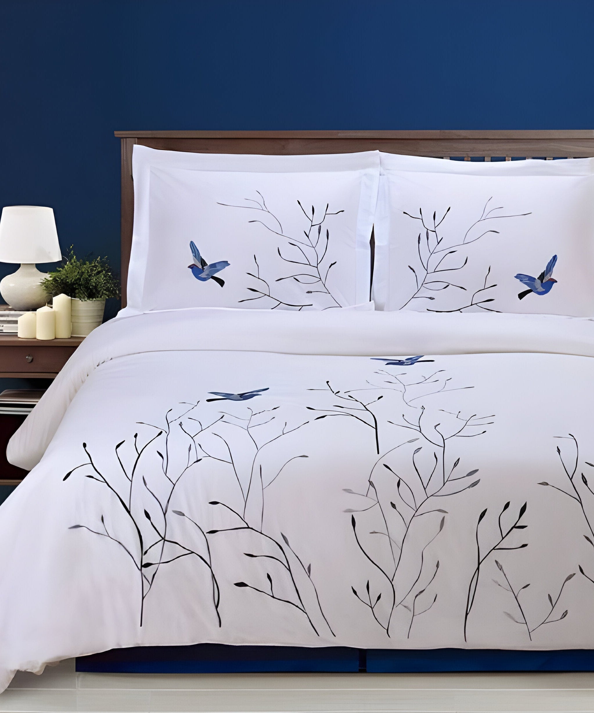 Swallow Embroidered Cotton Sateen Duvet Cover Set