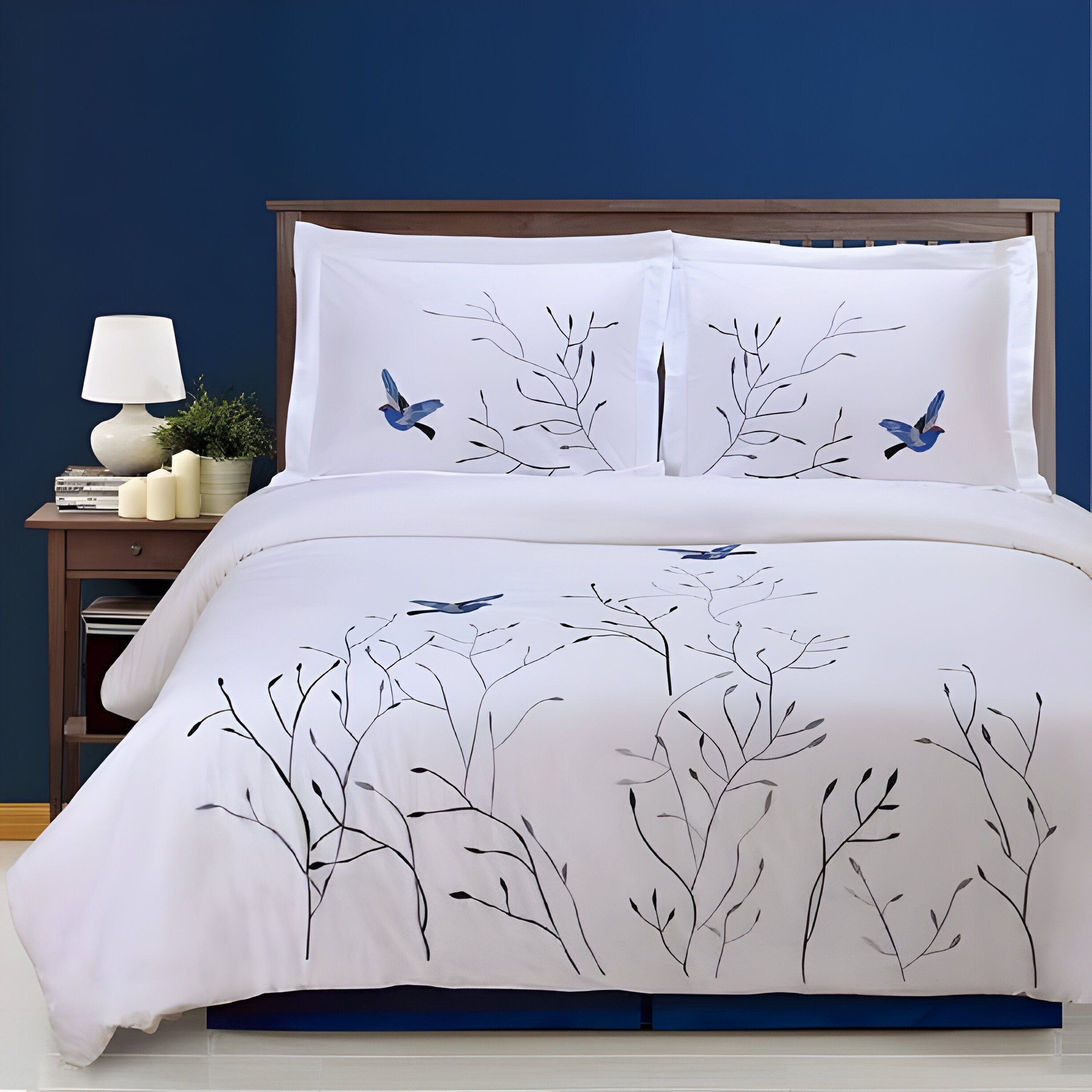 Swallow Embroidered Cotton Sateen Duvet Cover Set