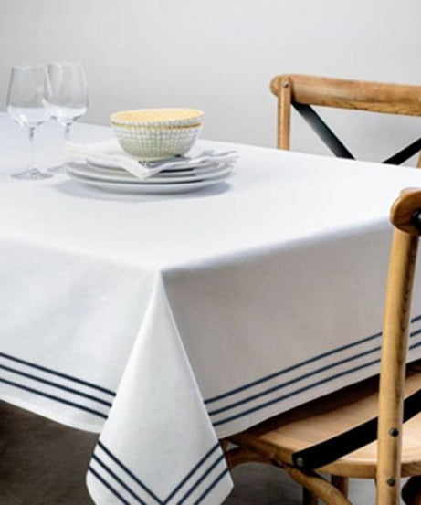 Triple Embroidery Border Sateen Poly Cotton Solid Table Cloth