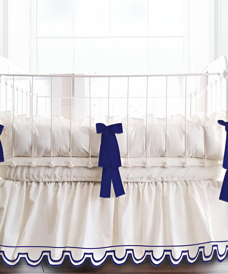 U Shape Scallop Embroidery Cotton Gathered Crib Skirt