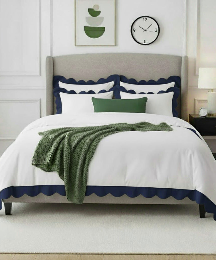 Wavy Applique Embroidery Cotton Duvet Cover Set