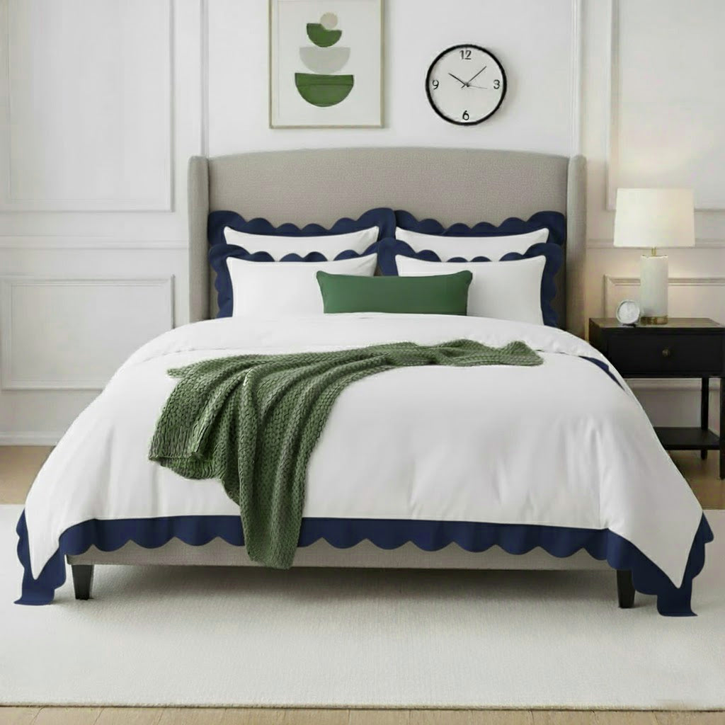 Wavy Applique Embroidery Cotton Duvet Cover Set