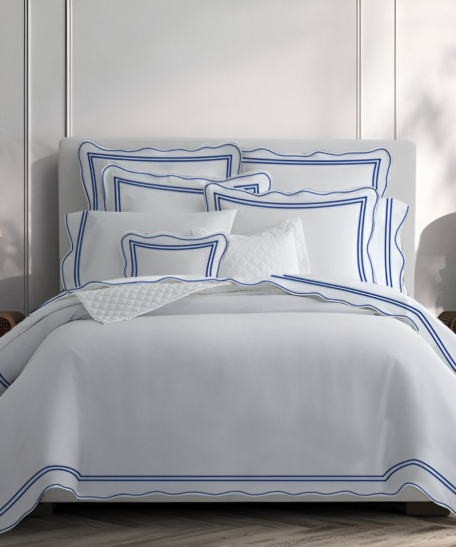 400TC Wavy Embroidery & Border Cotton Sateen Solid Duvet Cover Set