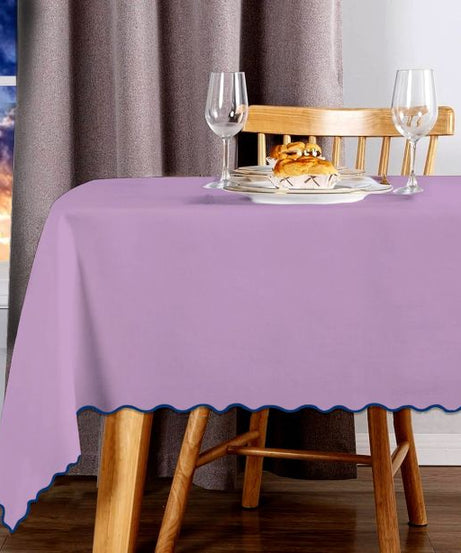 Scallop Embroidery Sateen Cotton Solid Table Cloth - Lilac