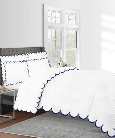 Allena 400TC Cotton Scallop Embroidery Sateen Microcheck Duvet Cover Set