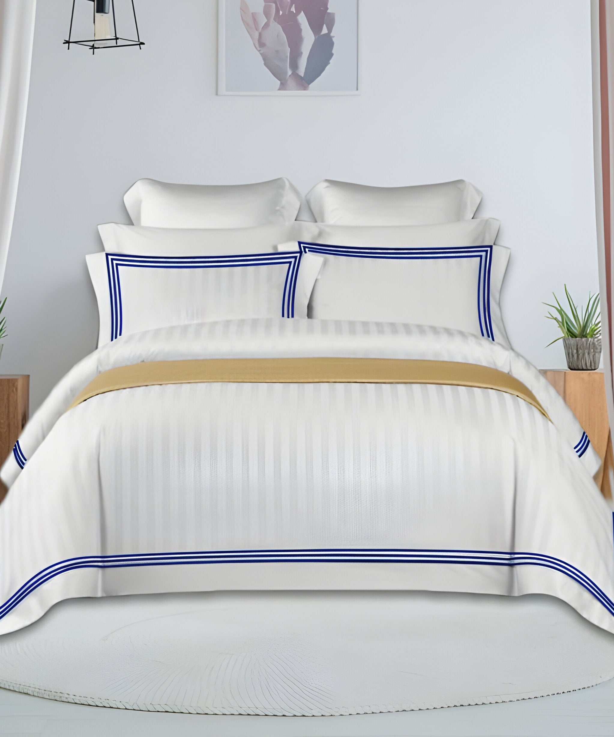 400TC Cotton Sateen Triple Edge Embroidery Stripe Duvet Cover Set