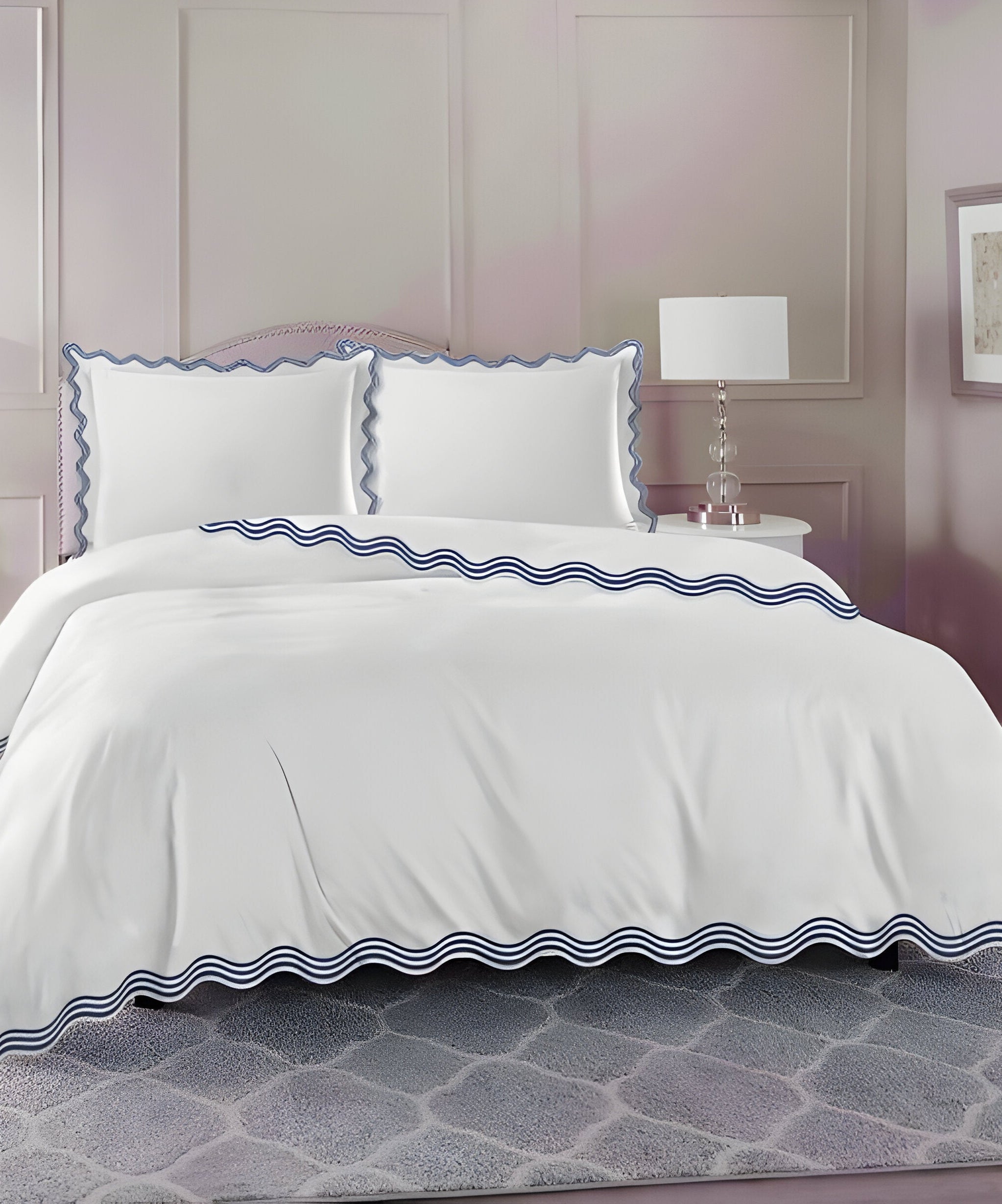 400TC Cotton Sateen Triple Scallop Embroidery Duvet Cover Set