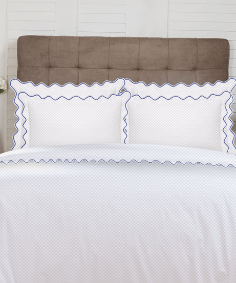 400TC Cotton Scallop Embroidery Sateen Microcheck Duvet Cover Set