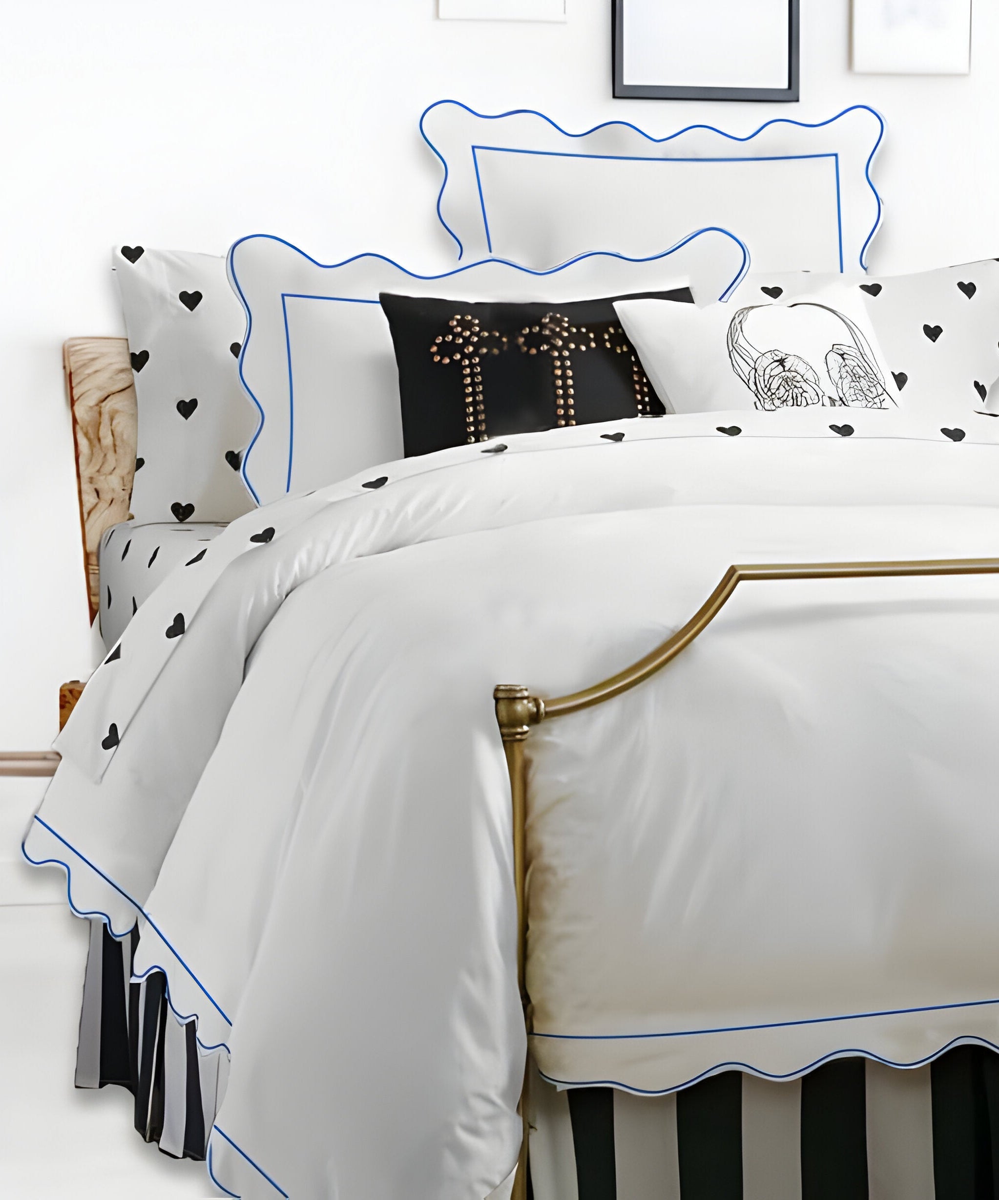 400TC Cotton Scallop Embroidery & Border Sateen Solid Duvet Cover Set