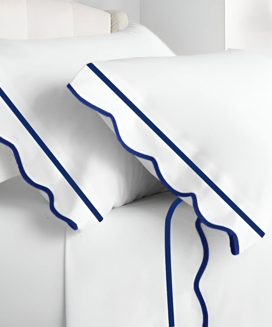 400TC Cotton Scallop Embroidery & Border Sateen Solid Pillowcases (Set Of 2)