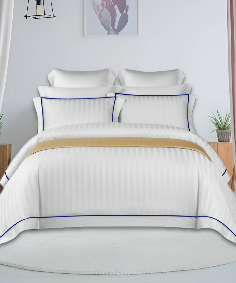 400TC Cotton Single Edge Embroidery Sateen Stripe Duvet Cover Set