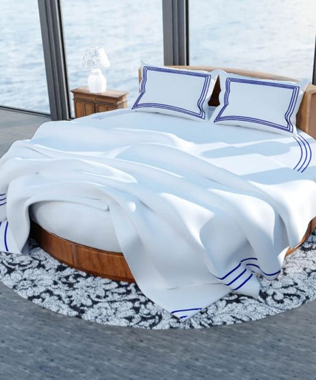 400TC Cotton Triple Embroidery Sateen Solid Round Duvet Cover Set