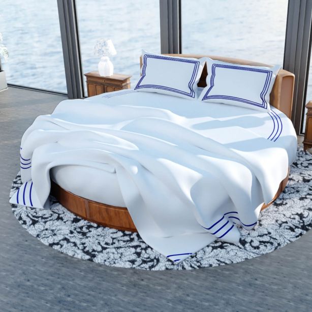 400TC Cotton Triple Embroidery Sateen Solid Round Duvet Cover Set
