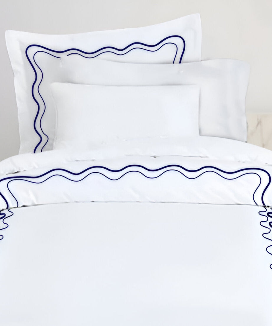 Double Wavy Embroidered Cotton Duvet Cover Set