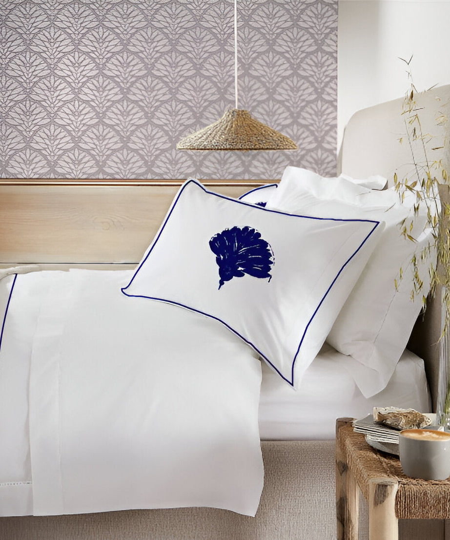 Leafy Embroidered Cotton Sateen Duvet Cover Set
