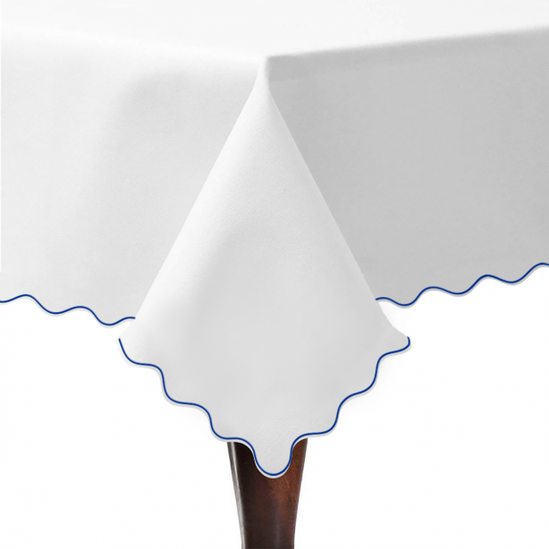 Scallop Embroidery Sateen Poly Cotton Solid Table Cloth