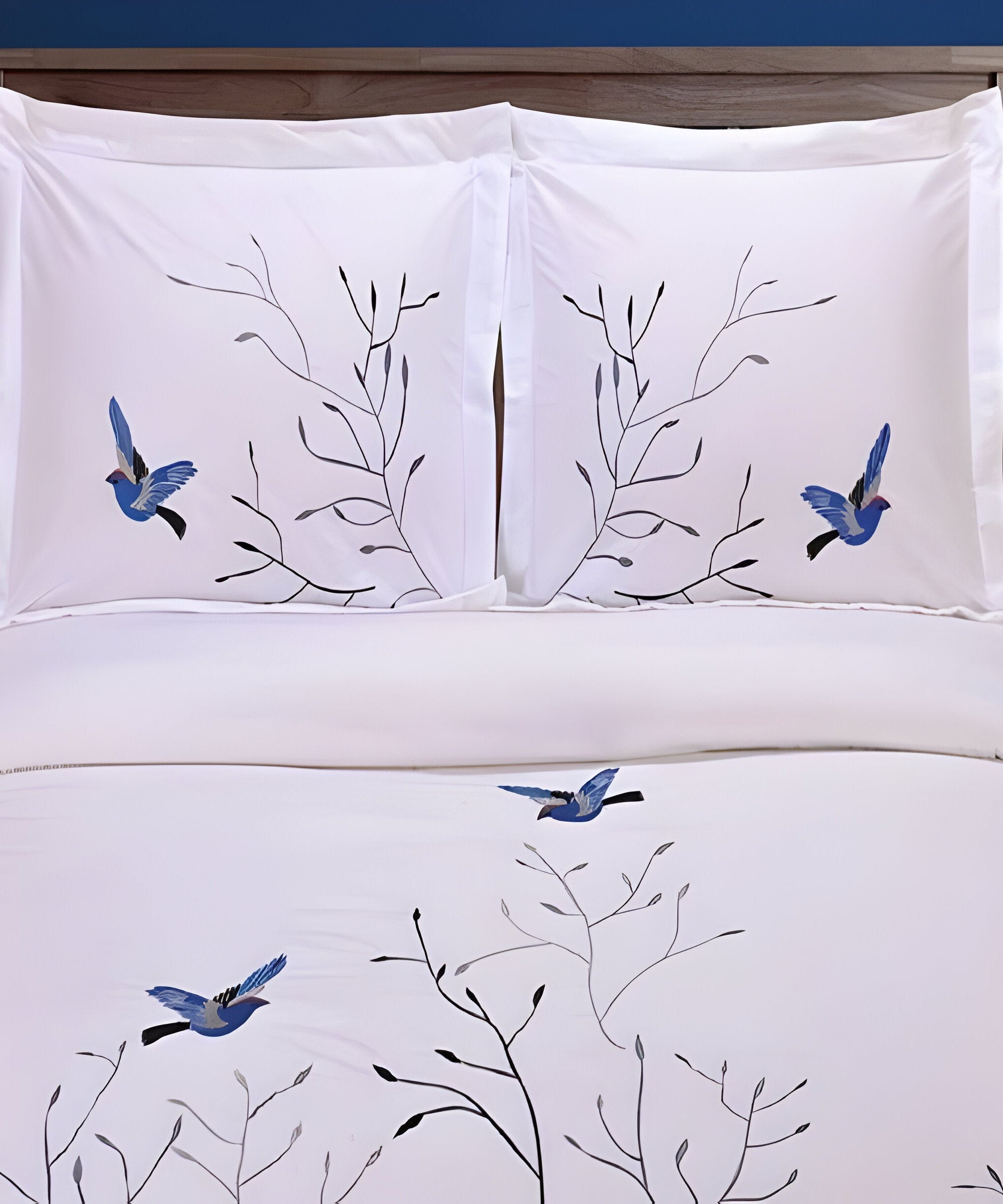 Swallow Embroidered Cotton Sateen Duvet Cover Set