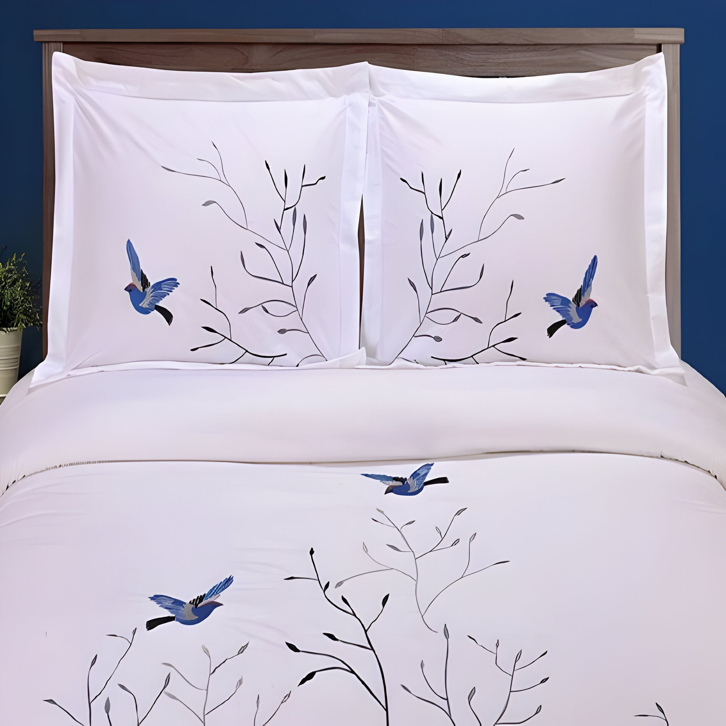 Swallow Embroidered Cotton Sateen Duvet Cover Set