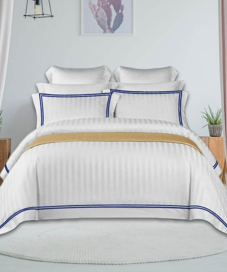400TC Cotton Double Edge Embroidery Sateen Stripe Duvet Cover Set