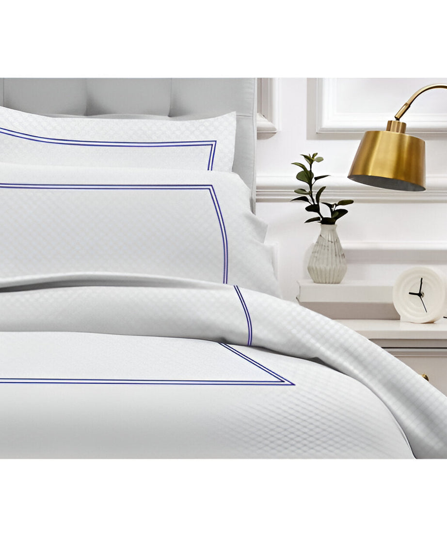 400TC Cotton Double Embroidery Sateen Microcheck Duvet Cover Set