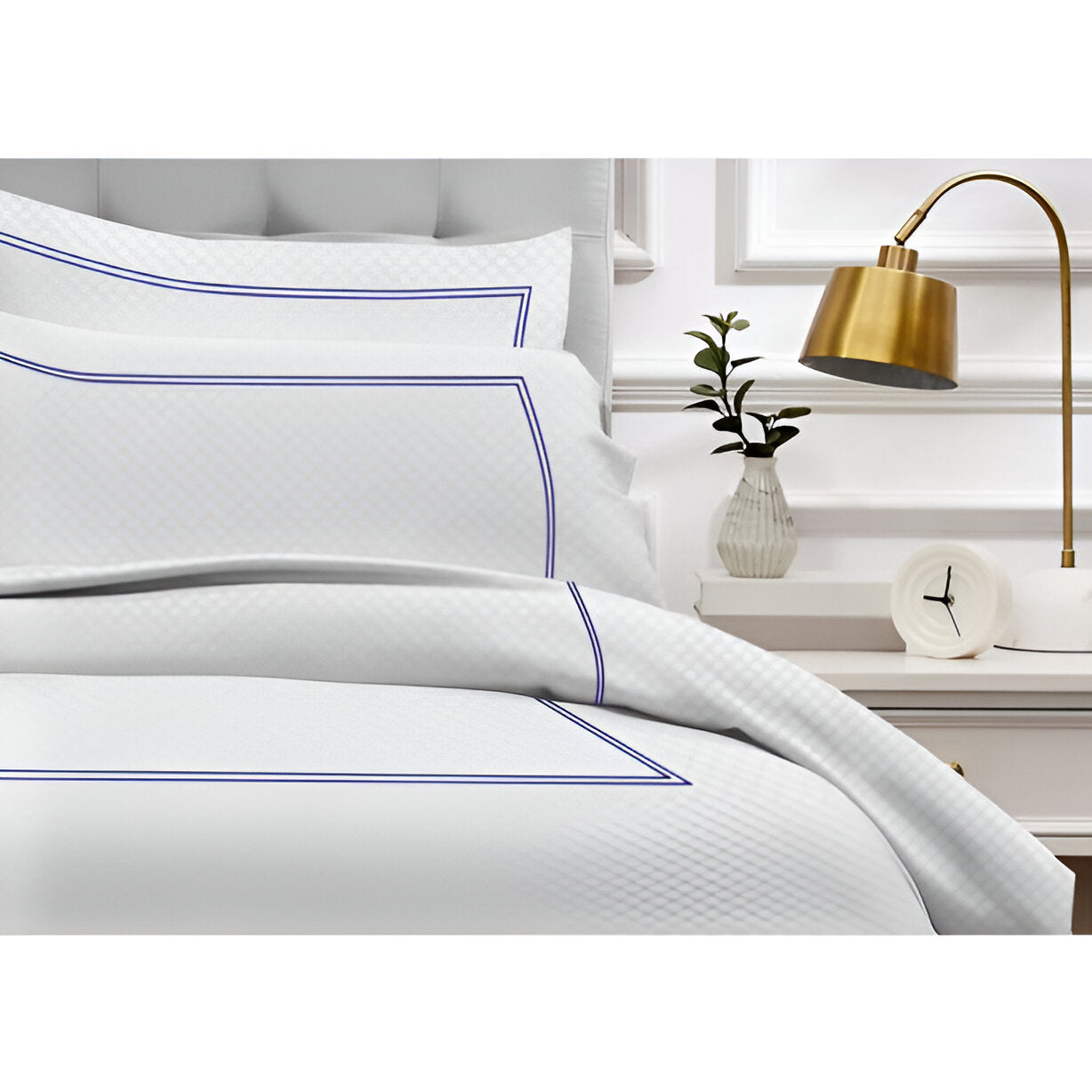 400TC Cotton Double Embroidery Sateen Microcheck Duvet Cover Set