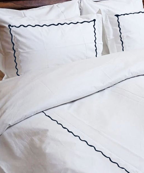 Ava 400TC Cotton Scallop Embroidery Sateen Solid Duvet Cover Set