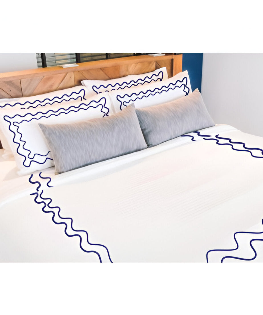 Double Wavy Embroidered Cotton Duvet Cover Set