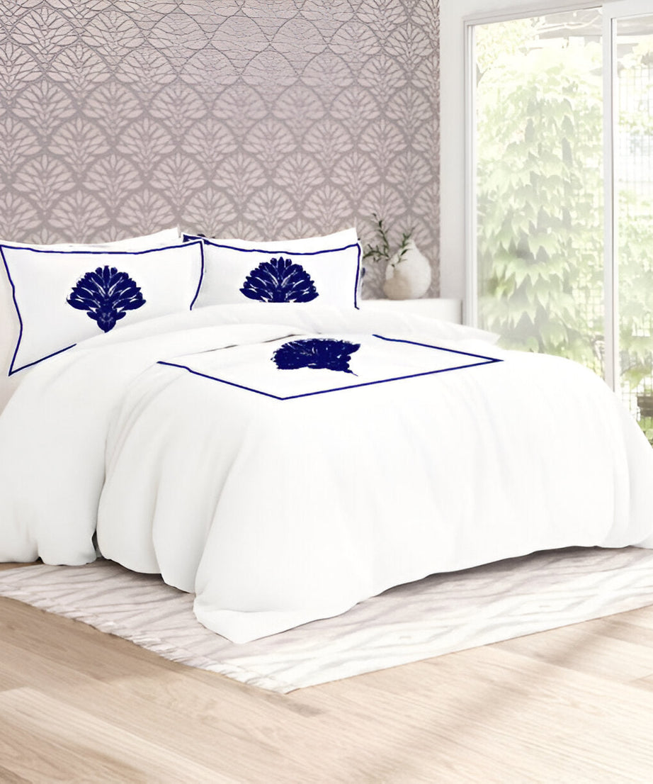 Leafy Embroidered Cotton Sateen Duvet Cover Set