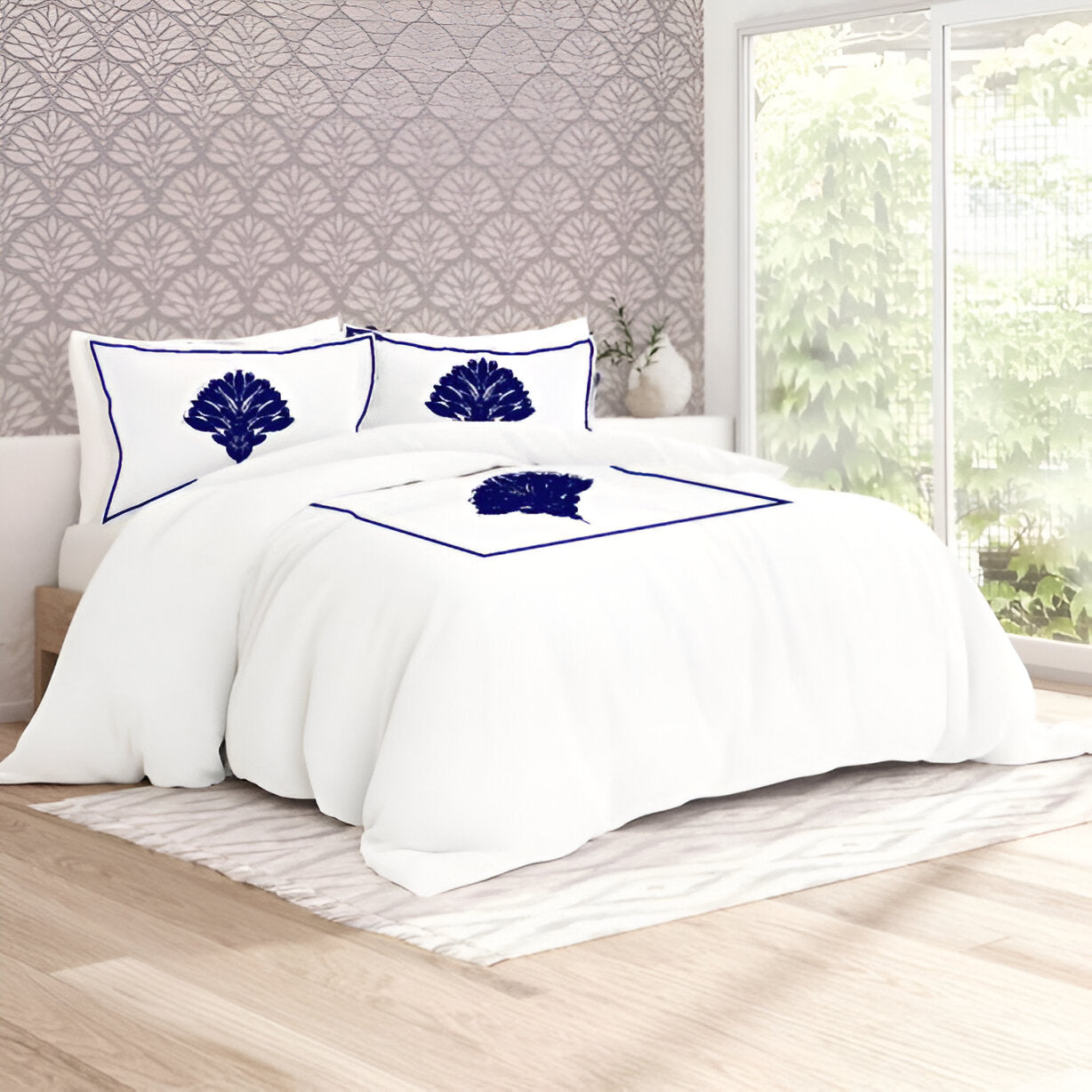 Leafy Embroidered Cotton Sateen Duvet Cover Set