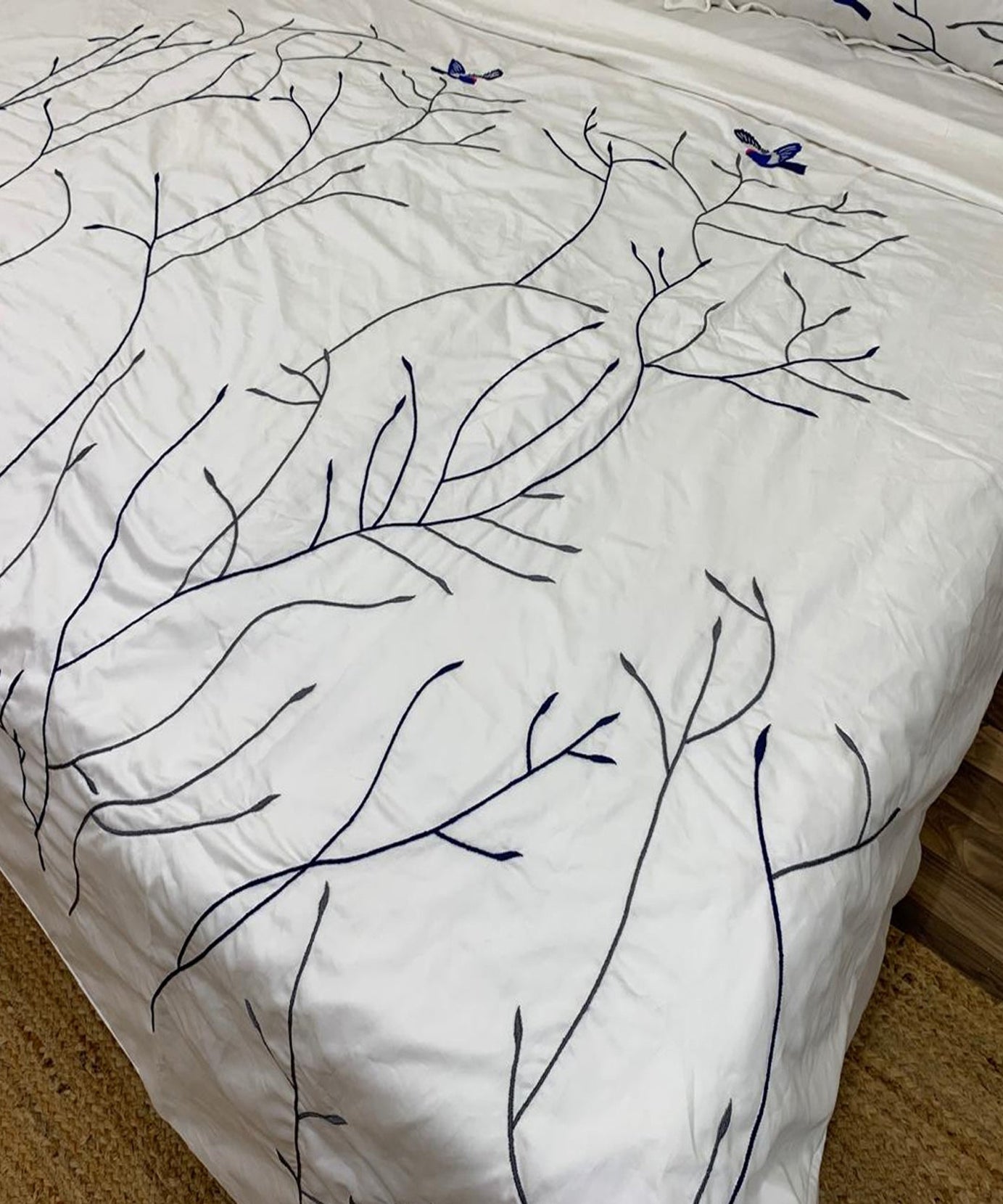 Swallow Embroidered Cotton Sateen Duvet Cover Set