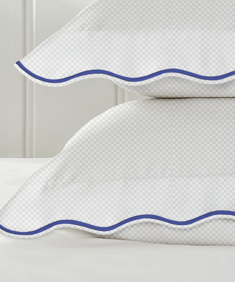 400TC Cotton Scallop Embroidery Sateen Microcheck Duvet Cover Set