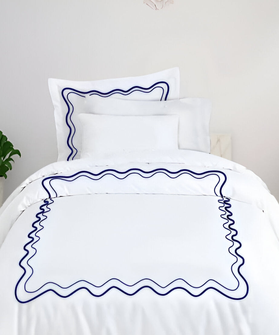 Double Wavy Embroidered Cotton Duvet Cover Set