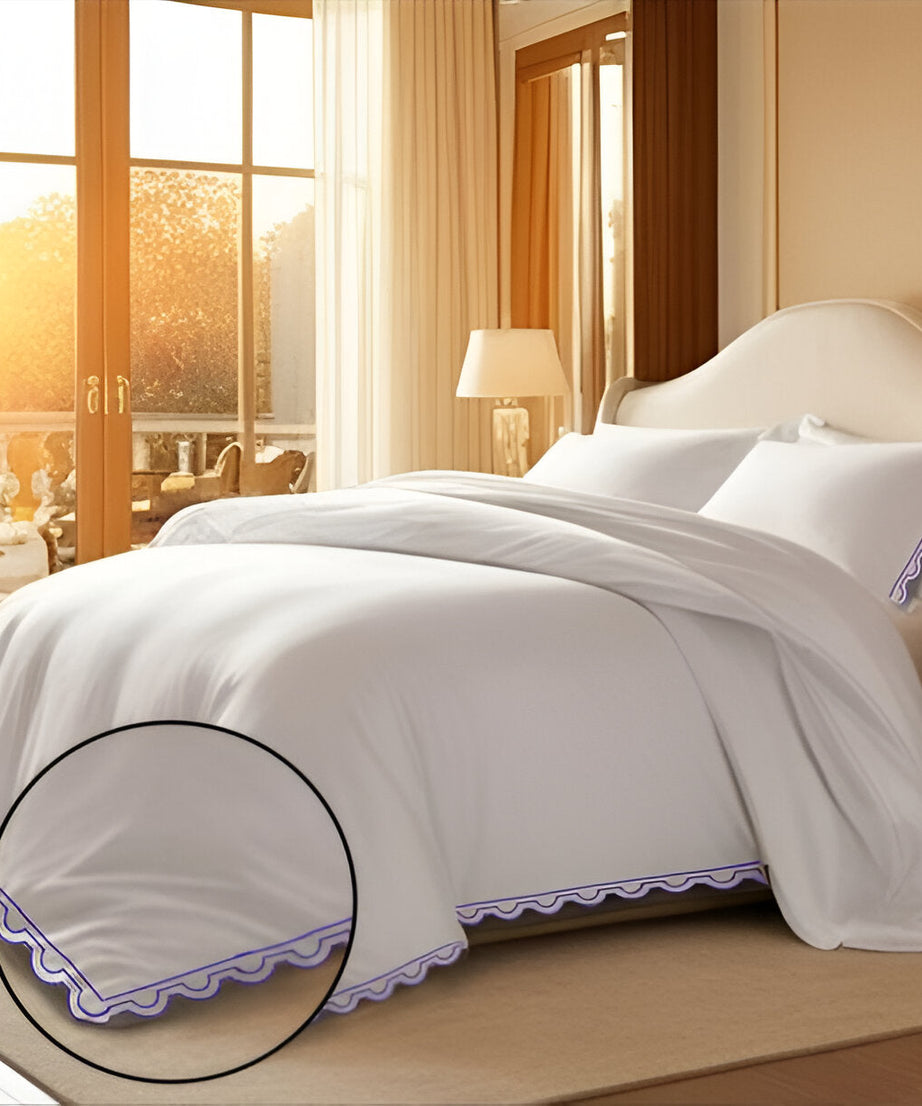 400TC U Shape Scallop Embroidery Cotton Duvet Cover Set