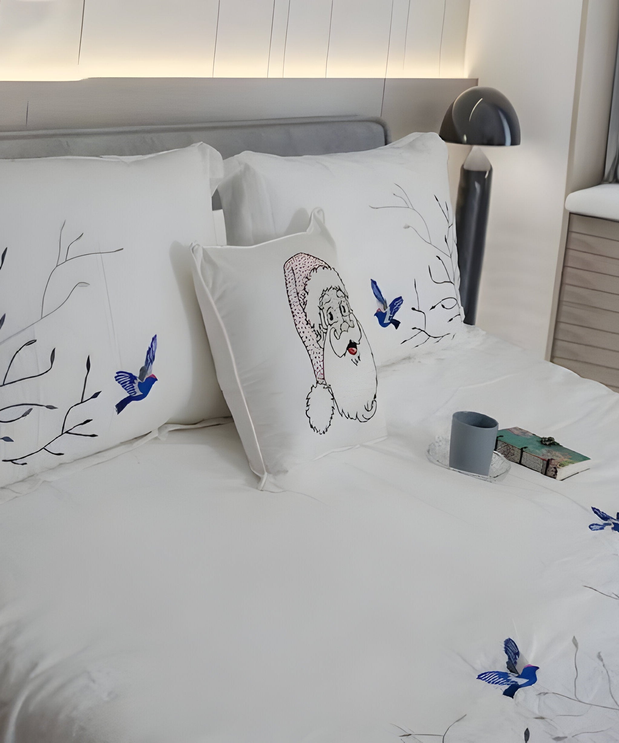 Swallow Embroidered Cotton Sateen Duvet Cover Set