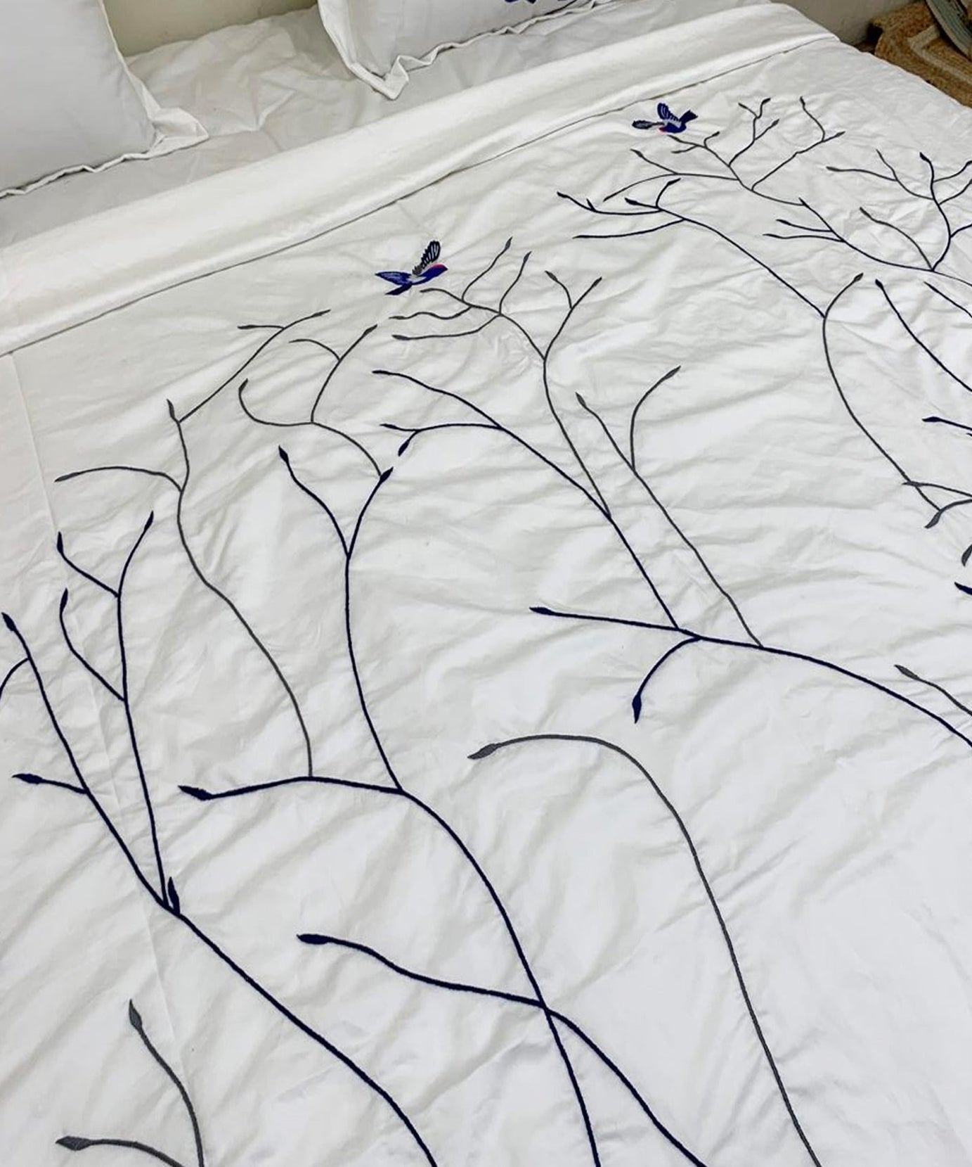 Swallow Embroidered Cotton Sateen Duvet Cover Set
