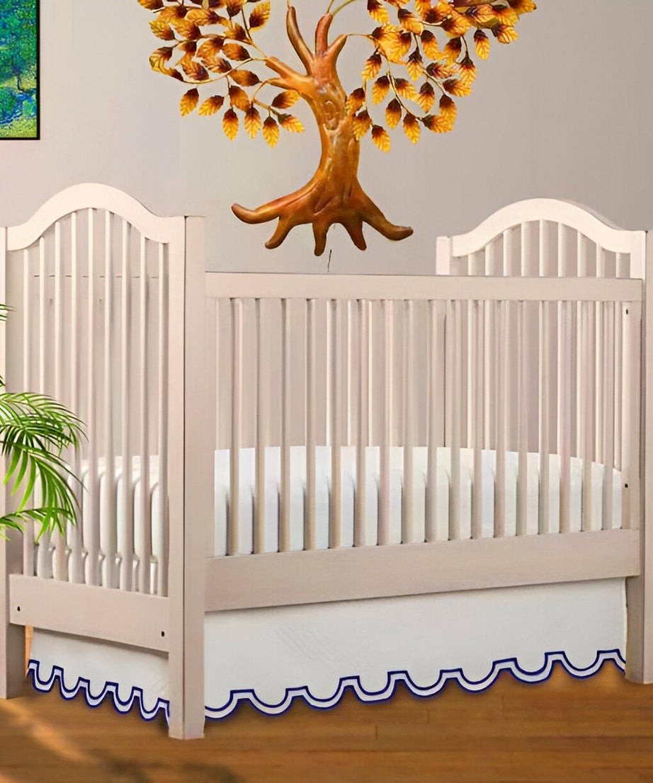 U Shape Scallop Embroidery Cotton Tailored Crib Skirt