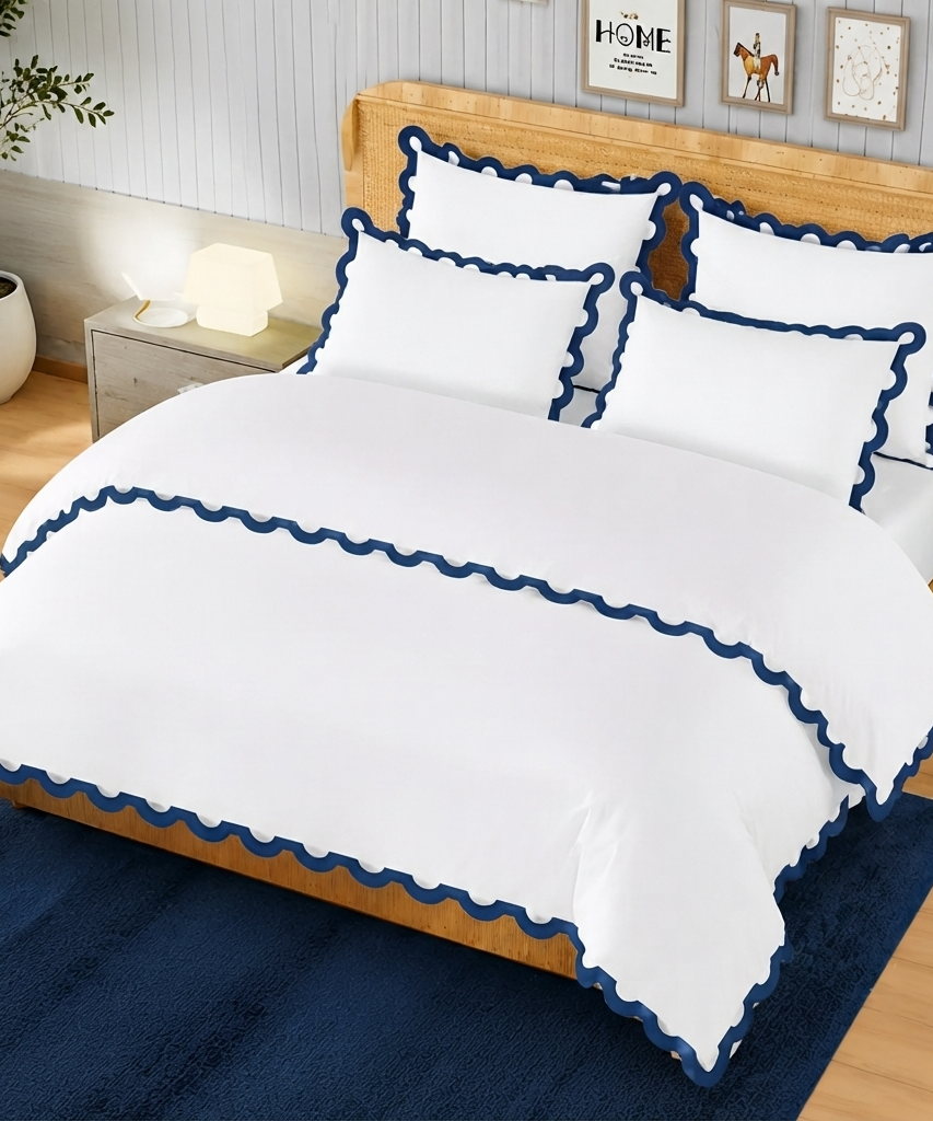 400TC U Shape Applique Embroidery Cotton Duvet Cover Set