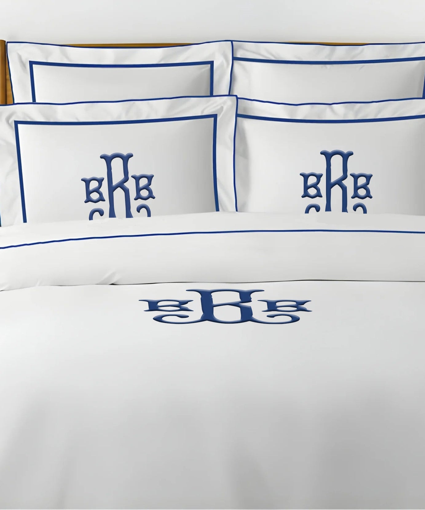 Monogram Embroidery & Border Cotton Sateen Solid Duvet Cover Set