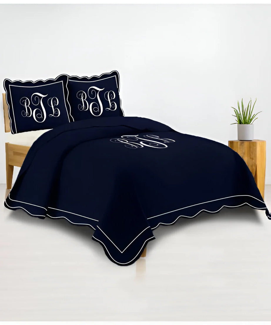 Monogram 400TC Luxurious Wavy Embroidery & Border Cotton Sateen Duvet Cover Set