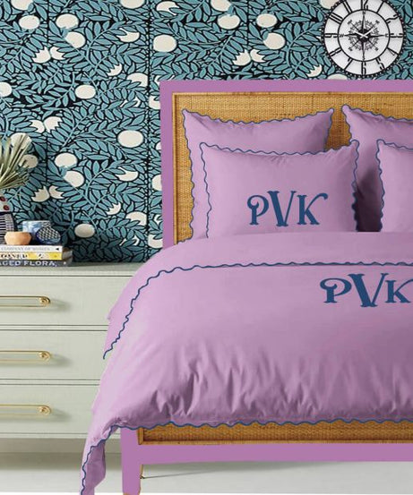 Monogram Lilac 400TC Cotton Small Scallop Embroidery Duvet Cover Set