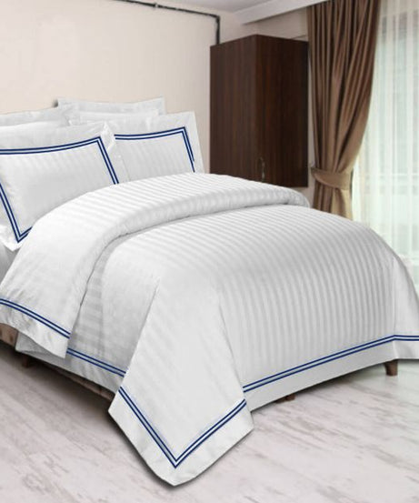 400TC Cotton Double Edge Embroidery Sateen Stripe Duvet Cover Set